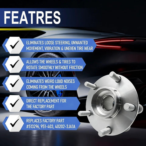 Front Wheel Hub Bearing Assembly 5 Lug Fits Nissan Altima 2007-2018, Maxima 2009-2021, product features highlighted