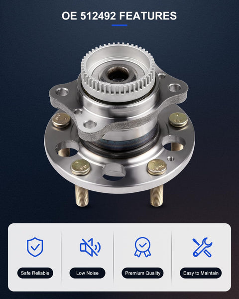 Rear Wheel Bearing And Hub Assembly 5 Lugs Fits Hyundai Elantra Coupe, Elantra GT, Veloster And Kia Forte With ABS OE 512492