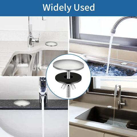 Heavy Duty 2 Inch Sink Hole Cover Featuring A Tight Leak Proof Seal For Kitchen And Bathroom Faucets shown in various sink types.