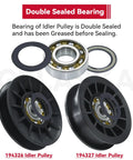 Two Pack V Groove And Flat Idler Pulleys Replaces 194326 194327 For Husqvarna YTH Decks highlighting double sealed bearings