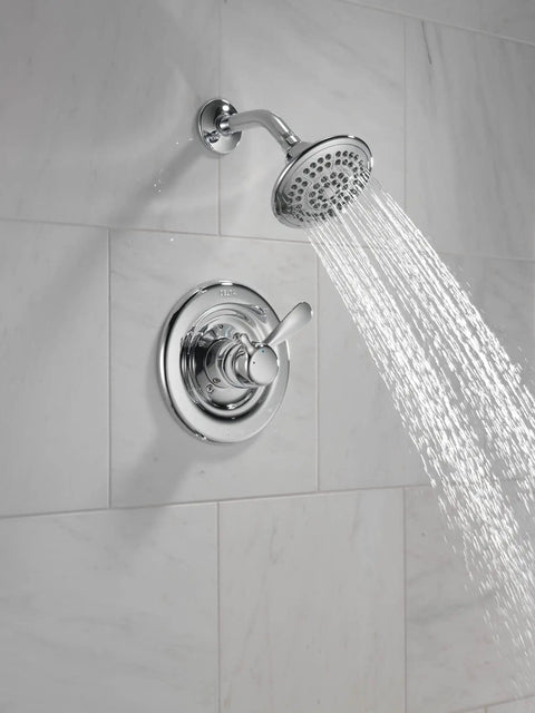 Classic Shower Faucet With Separate Temperature And Volume Controls, Single Handle Chrome Finish, mounted on tiled wall