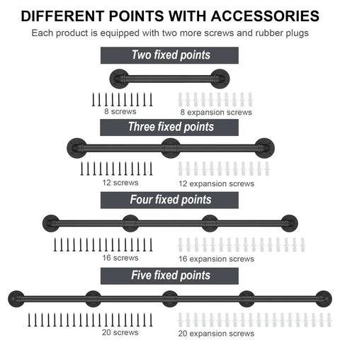 Different fixed points for Rock Solid Seven Feet Industrial Stair Handrail Featuring Non Slip Black Iron Pipe Construction.
