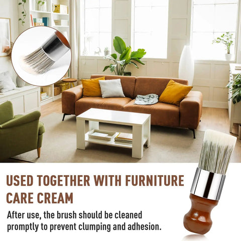 Durable Horsehair Bristle Brush For Gentle Leather And Wood Treatment Straight Up Premium Wax Applicator in living room setting.