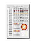 Guitar theory cheat sheet with fretboard diagram, chord charts, circle of fifths on framed wall art print.