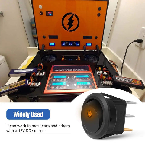 Round LED Toggle Switch 12V Car Truck Rocker On Off Control With 2 Pole SPST Design, 20A DC Circuit, orange LED indicator