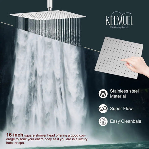 Chrome Ceiling Mount 16 Inch Rainfall Shower Head With Handheld Spray, High Pressure Mixer Shower System, stainless steel material