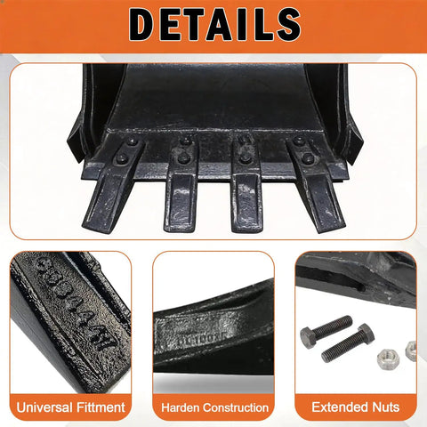 Trenching Bucket Teeth For 5/8 Inch Lip Machines, Bolt-On Unitooth, Fits Excavators Backhoes Skid Steers Mini Excavators, Black