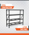 Beefy Heavy Duty Four Tier Industrial Steel Shelving Unit With 8,000-Pound Total Capacity For Garage Storage