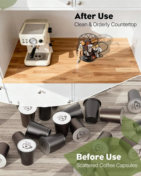 K Cup Holder With Ice Tongs And Large Capacity Coffee Pod Organizer For 10 To 30 Pods Metal Wire K Cup Stand on countertop