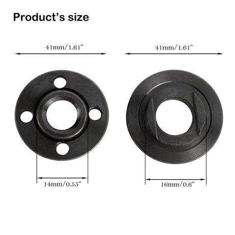 Front and back view of 41mm flange nut from Angle Grinder Flange Wrench And Six Flange Nuts Kit 5/8-11 Fits Dewalt Makita Bosch Black Decker