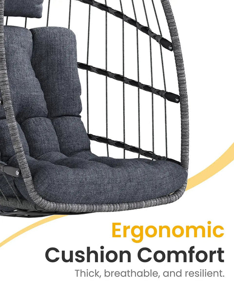 Comfy Hanging Egg Chair With Stand For Indoor Outdoor Use Wicker Patio Swing Chair With Cushions And Headrest Supports Up To 350 Pounds