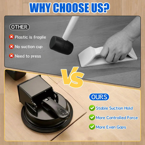 Comparison of Floor Gap Fixer Tool For Laminate And Vinyl Flooring Plank Gap Repair Kit with easy suction base vs competitor tool.