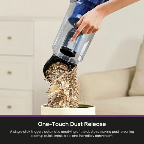 Eureka PowerSpeed Lightweight Upright Vacuum Cleaner With Upgraded Cyclone System For Powerful Pickup On Carpet And Hard Floor Captures Large Debris Dirt And Microscopic Dust In Sleek Blue And Black New Model Design