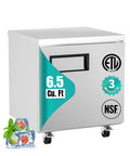 Heavy Duty Twenty Seven Inch Undercounter Worktop Freezer With Sleek Digital Temperature Controller And Rapid Airflow Design, 6.5 cu ft capacity, stainless steel.