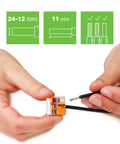 Top Shelf Hella Dependable 3 Conductor Wire Connectors For Solid Stranded Flexible Copper Cables No Sweat Wiring Space Saving Junction Box Splice Kit With Transparent Housing Compact Electrical Terminals 2500 Count Bulk Pack in use with 24-12 AWG wire.