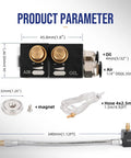 Diagram of Coolant Mister For Milling Machines With Magnetic Base, showing dimensions, hose, and air/oil inlets.