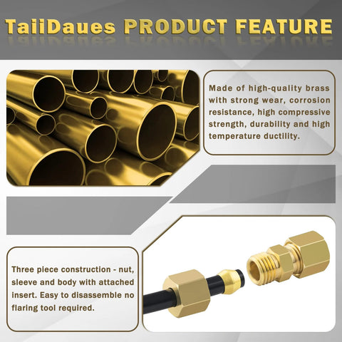 TaiDaues 46-piece brass compression fittings kit; nuts, sleeves and ferrules for 1/8–1/2 in OD tubes (front view)