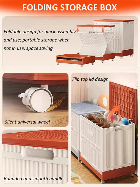 Rock Solid Giant Plastic Storage Bin with Lid Massive Foldable Clothes Box and Rolling Organizer Tote for Bedding Dorms Home Office Sleek Wheeled Closet Cart Heavy Duty Container 30X20X28 Inch
