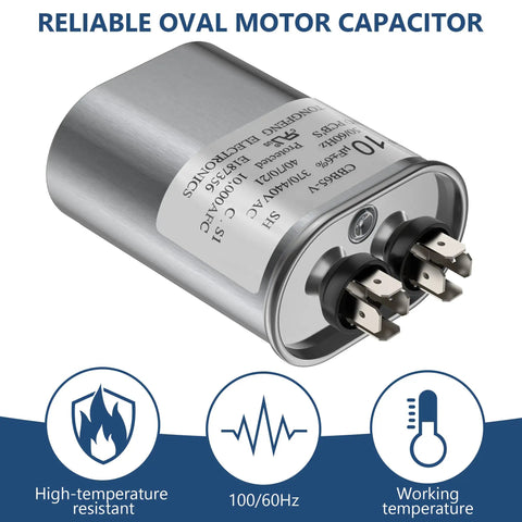 10 MFD 370 440 VAC Round Motor Run Capacitor For Air Conditioner Condenser And Heat Pump Systems Replacement Easy Install