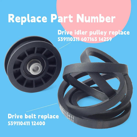 Heavy Duty Drive Idler Pulley And Belt Kit Replacement For Husqvarna Z254F Lawn Mower with idler 539110311 and belt 539110411