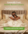 Luxurious Bamboo Viscose Sheet Set In Coconut Milk Fits Standard Split King Bed Frames with couple snuggling on a bed.