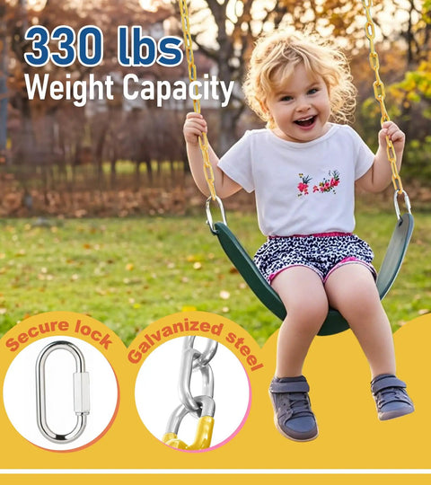 Heavy Duty Kids Swing Seat With 66 Inch Rust Resistant Chains And Secure Quick Links in use on playground with child