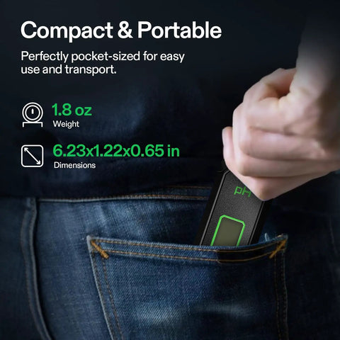 Digital pH Meter With 0.01 Accuracy Pen Tester For Water And Hydroponics, Auto Temperature Compensation, Easy Hold Function, Ultra-Sensitive Electrode, Dialed-In Readings For Precise, Consistent pH Checks. Compact pocket-size pH meter in jeans pocket, 6.23x1.22x0.65 in