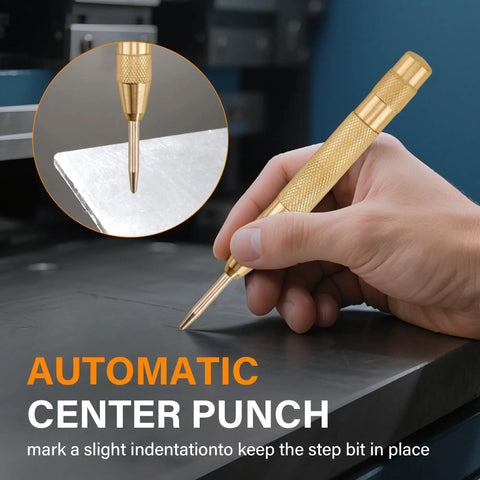 Pro Grade Heavy Duty HSS Titanium Step Drill Bit Set With Automatic Center Punch shown in use on metal surface