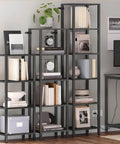 Tall Narrow Bookshelf Featuring Six Tier Open Shelves Compact Slim Design Versatile End Table Pair Heavy Duty Build For Cramped Spaces with books and decor.