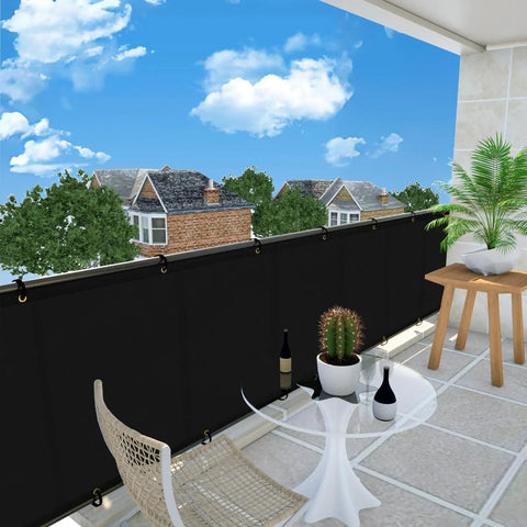 Outdoor Balcony Privacy Screen For Fences 3 By 16 Feet UV Resistant Shade Cover With Ties Durable HDPE Black Customizable