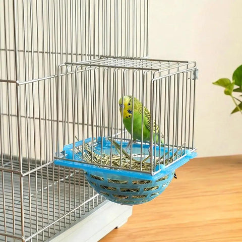 4 Pack Slick Bird Hatching Nest Bowls Featuring A Secure Barbed Wire Partition No Drama Clean Setup in bird cage with parakeet.