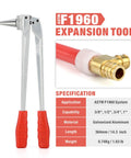 F1960 PEX A Expansion Tool With Pipe Cutter And Expander Heads for plumbing, ASTM F1960 system specification details shown