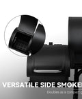 Close-up of offset chamber on Smokin Hot Charcoal Grill With Offset Smoker For Outdoor Cooking 823 Sq In Total Surface