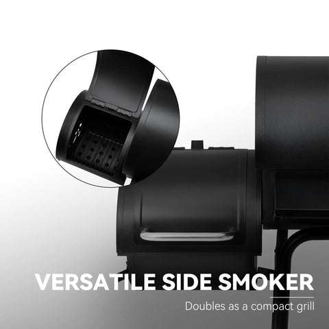 Close-up of offset chamber on Smokin Hot Charcoal Grill With Offset Smoker For Outdoor Cooking 823 Sq In Total Surface
