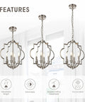 Brushed Nickel 4-Light Farmhouse Chandelier With Geometric Orb Pendant Adjustable Height Ceiling Light features