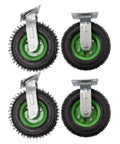 8 Inch Pneumatic Swivel Caster Wheels Heavy Duty Set Of 4 Badass Rubber Tires With Galvanized Brackets shown from the front.