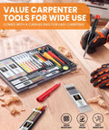 Real Deal Carpenter Marking Kit Featuring Heavy Duty Pencils With Colorful Refills Plus Mechanical Pencils in a clear case.
