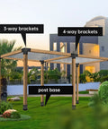 Beefed Up Three Way Right Angle Pergola Brackets Kit For 4x4 Posts, Weatherproof DIY Post Base in outdoor gazebo setup.