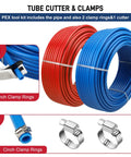 Half Inch Pex Tubing 100 Ft Two Rolls With EVOH Non Oxygen Barrier Durable Leak Proof Flexible Pex B Pipe For Residential Water Lines And Radiant Heating Red And Blue with clamps and cutter