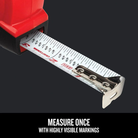 Self Lock Tape Measure With Retractable Blade And Rubber Overmold For A Solid Grip 8 Meter Length Easy Read Fractions On Blade