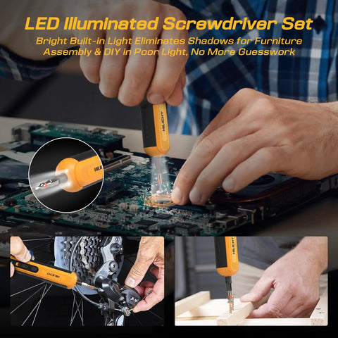 Using 4V Cordless Electric Screwdriver Set With USB C Charge LED Light 26 S2 Bits Dual Activation for electronics and assembly