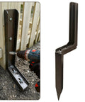 Side view of Adjustable Fence Post Repair Kit with H design, showing steel ground spike being installed for strong fence stability.