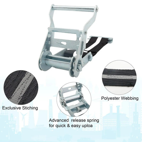 8 Pack 2 Inch By 15 Foot E Track Ratchet Straps With Reflective Webbing For Cargo Vans, Trailers And Containers, Heavy Duty