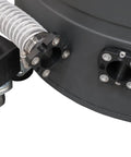 Top Shelf Cyclone Dust Collector With 1 5HP Motor And 110V Power Featuring Thermal Overload Protection Non Sparking Aluminum Impeller Quick Release Lid And Slick Magnetic Connectors For Beast Mode Shop Cleanup close-up of connection ports and hose attachment on dust collector.