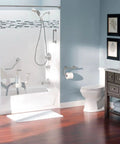 Modern bathroom with 24 Inch Bathroom Grab Bar With Towel Bar In Brushed Nickel Built To Last Heavy Duty Safety Rail visible by bathtub.