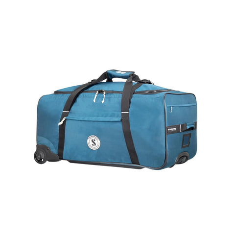Sport 105 Wheeled Dive Bag With Telescopic Tow Handle Dual Carry Handles And Duffel Straps For Scuba Gear Denim Blue Fabric