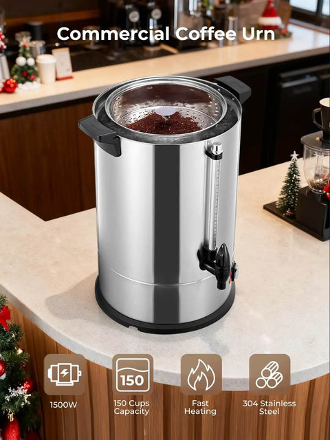 Large-Capacity Commercial Coffee Urn Dispenser 15 L Keeps Beverages Hot, 150 Cups Per Hour Quick Brew With Dripless Faucet