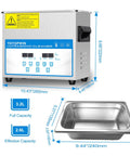 No Sweat Industrial Grade Heated Ultrasonic Cleaner System With Digital Touch Timer And Gentle Warm Vibration For Jewelry Carburetors And Auto Repair Gear 32 Liter Tank with dimensions and digital controls.