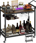 Two-Tone Mobile Bar Cart With Wine And Glass Holders, stocked with bottles and glasses, suitable for dining rooms and kitchens
