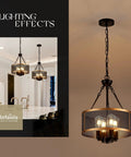 Dope Black And Gold Mesh Drum Chandelier Semi Flush Mount Ceiling Light Six Light Fixture for kitchen island dining hall